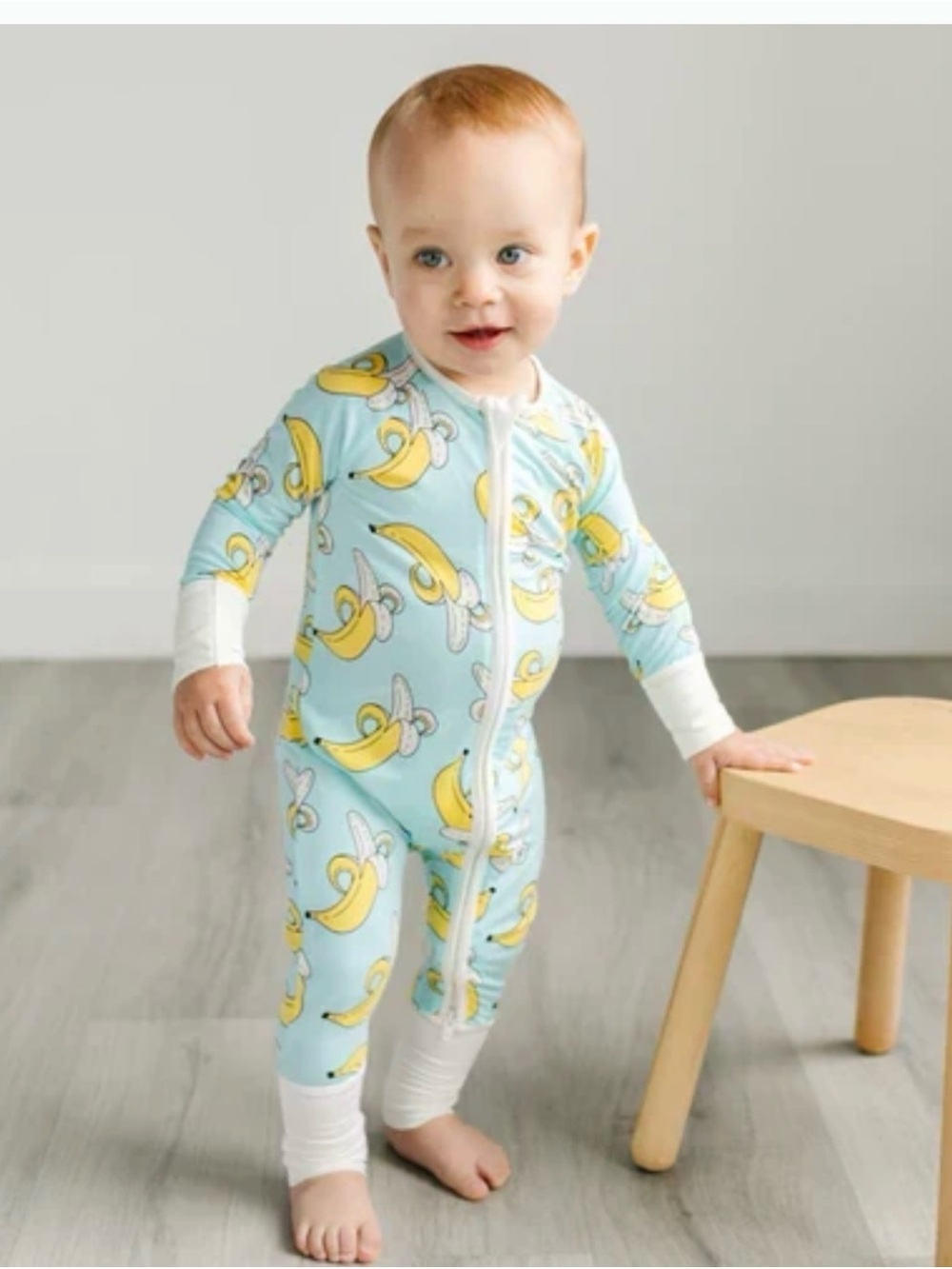 Little sleepies Baby Blue Banana Print One-Piece Zipper Romper